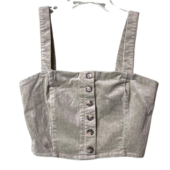 Forever 21 Crop Top Womens Small Tan Sage Corduroy Button Front Back Zip Lot 2 - Picture 10 of 12